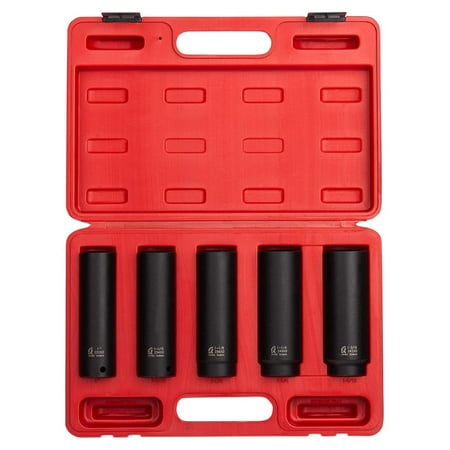 

Sunex 2845 1/2 Inch Drive Extra Long Deep Impact Socket Set 5-Piece SAE 1 - 1-5/16 Cr-Mo Alloy Steel Heavy Duty Storage Case