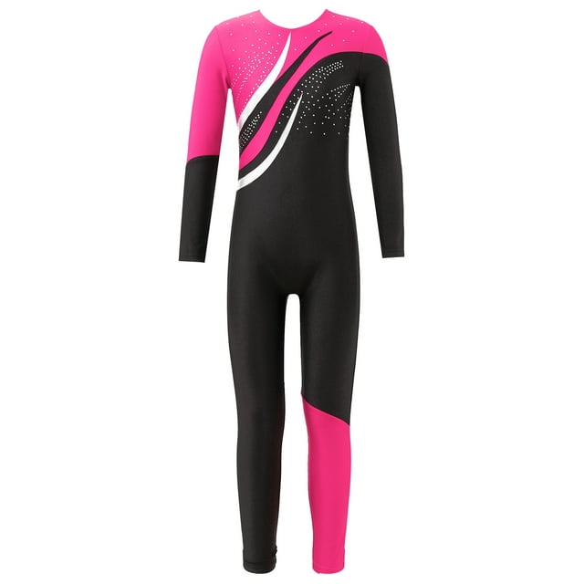 dPois Combinaison de Gymnastique à Manches Longues pour Filles avec Strass Rose 12