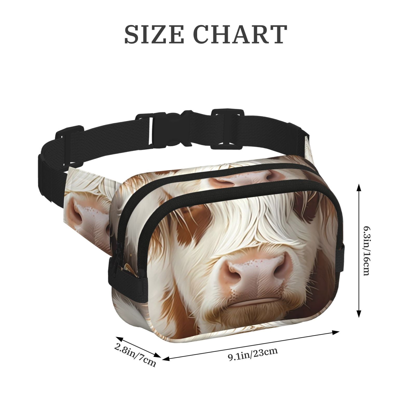 Picia Cow With Butterflies Print Square Double-Layer Waist Bag Mini Adjustable Waist Belt Bag Exercise Running Travel Hiking