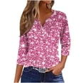 thumbnail image 2 of Feancey 70 Percent off Deals Women's Henley Tops 3/4 Sleeve Loose Tunics 2025 Trendy Sequin Print Button V Neck Blouse Dressy Casual Going Out Tee Shirt Pink XXL, 2 of 5