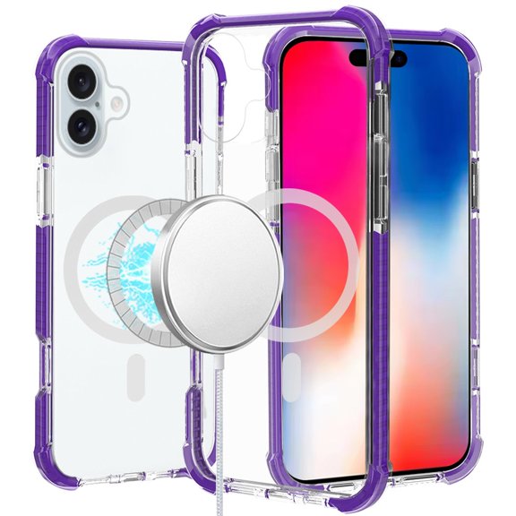For iPhone 16 6.1inch Case Magnetic Circle Acrylic Hybrid Cover   Tempered Glass