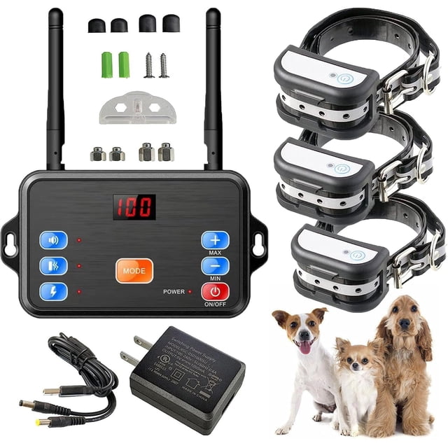 Valla para perros inalámbrica y collar de entrenamiento para exteriores 2 en 1, valla para perros segura y eficaz con vibración/descarga eléctrica, control de alcance ajustable,