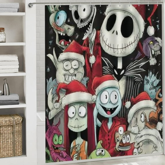 Christmas Shower Curtain, Funny Elves Christmas Curtain with Hooks for Home Bathroom Decor Washable Curtains, 72x72 in