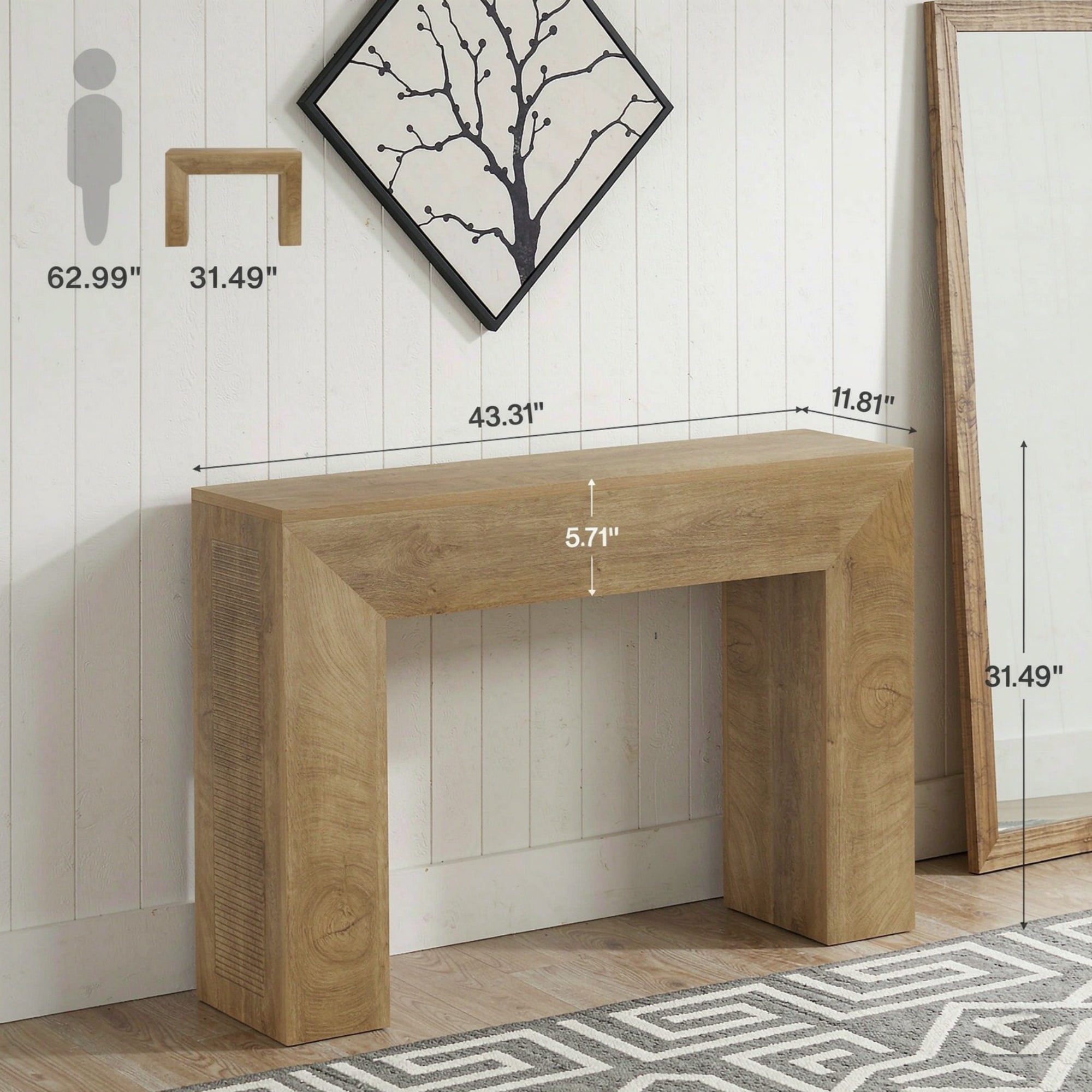43.3" Entryway Console Table, Small Fluted Sofa Table Behind Couch
