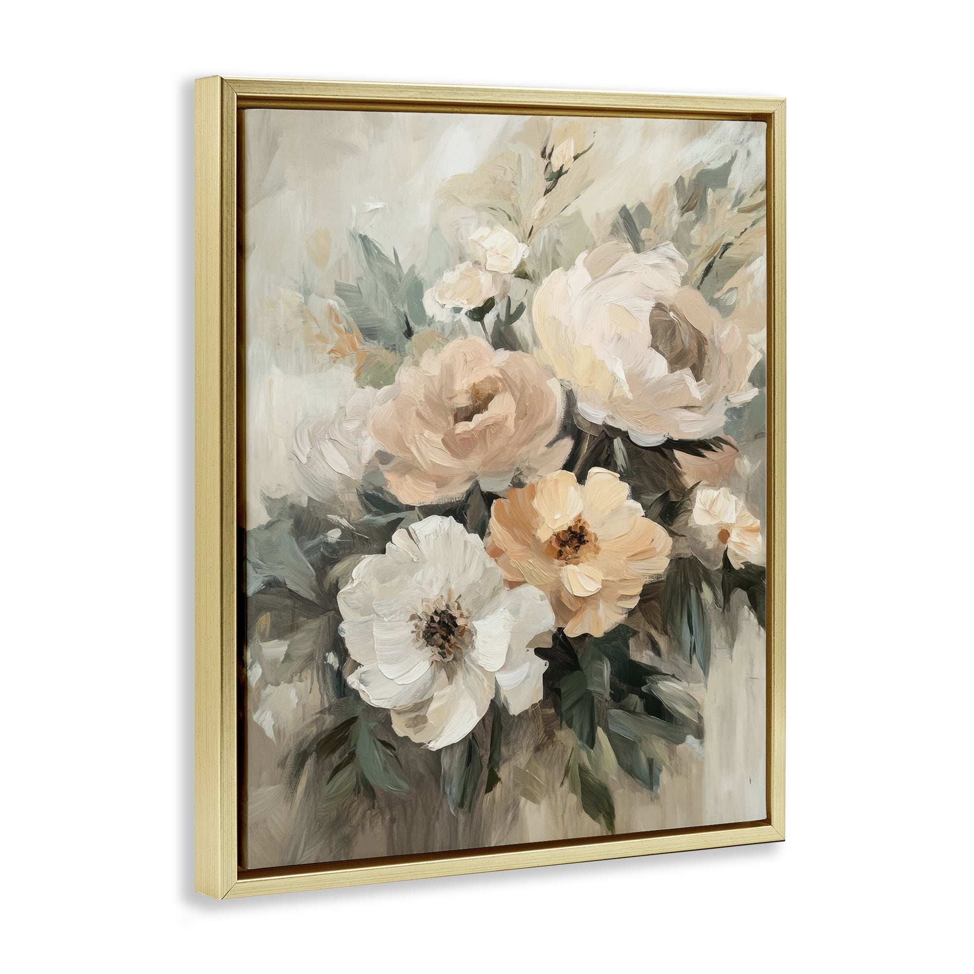 Stupell Industries Brushed Spring Bouquet Plants & Flowers Painting Gold Floater Framed Canvas Art Print Wall Art, 17 x 21