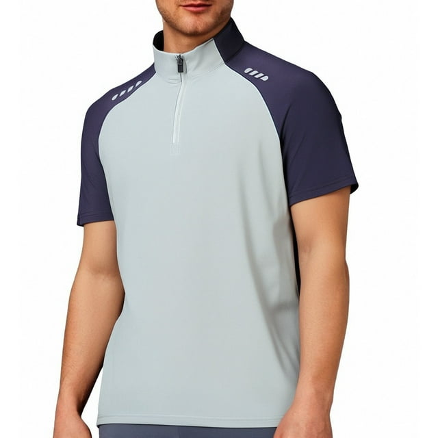 Men's Outdoor Long Sleeve T-Shirt - Half Zip Color Block Design for Cycling, Sports - Lightweight Quick-Dry Polyester Fabric