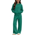 thumbnail image 6 of FSYBOA Girls Outfit Set, Casual 2 Piece Warm Zipper Hoodies and Sweatpants Green Size 9-10T, 6 of 9