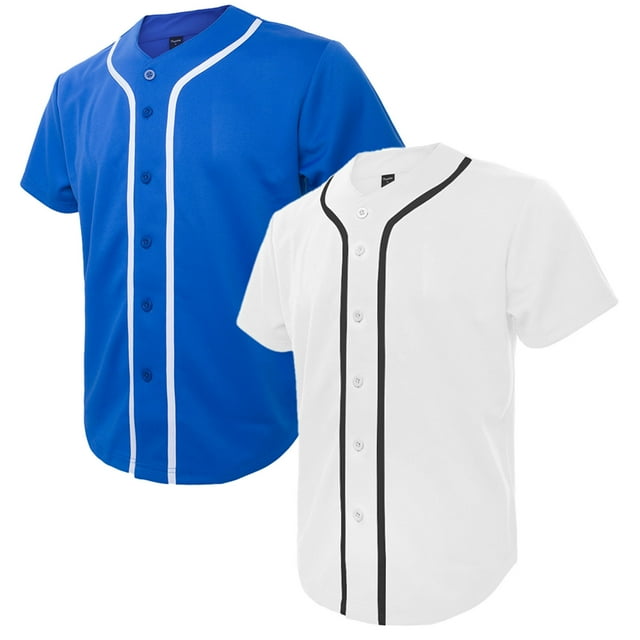 TOPTIE 2 Pack Men's Baseball Jersey Button Down Jersey Short Sleeve Shirt-Blue White-M