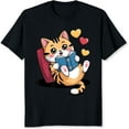 thumbnail image 2 of 100% Cotton Cute Tiger Cat Reading Book With Hearts Design T-Shirt For Women And Girls Fun Animal Print Casual Wear, 2 of 5