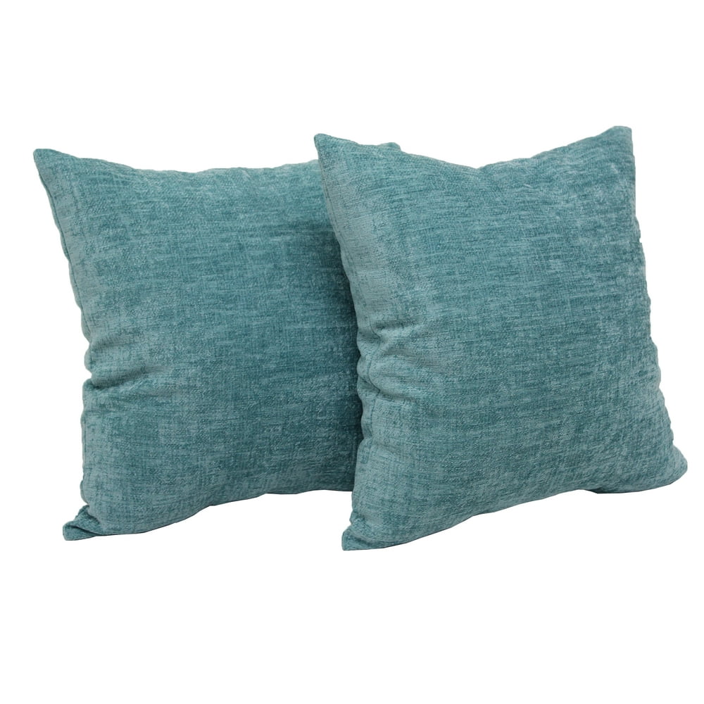 Mainstays Chenille Decorative Square Throw Pillow, 18" x 18", Teal, 2 Pack