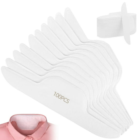 100 PCS Disposable Collar Sweat Pads, Self-Adhesive Non-Woven Fabric Collar Protectors for Men Women Shirts, Fitted Neck