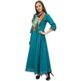 thumbnail image 3 of Bimba Kurta Classique Anarkali avec Pompons en Coton Bleu Sarcelle Évasé et Foulard - 24, 3 of 6