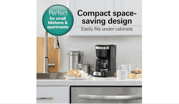 Hamilton Beach 5 Cup Drip Coffee Maker with Easy FrontFill Basket, Compact Design, Works with Smart Plugs, Glass Carafe, Auto Pause