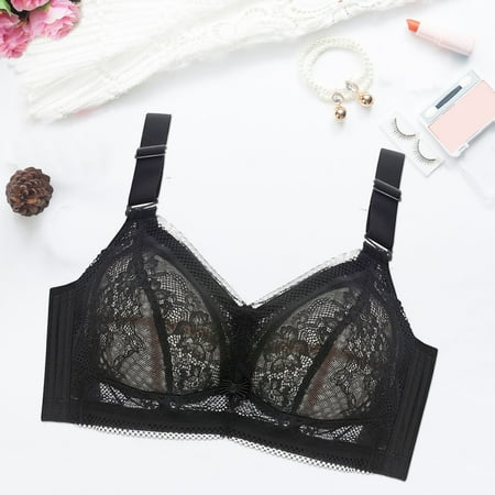 LEEy-World Plus Size Lingerie Post Bra Front Closure Unpadded Wirefree Sport Racerback Posture Black 40B