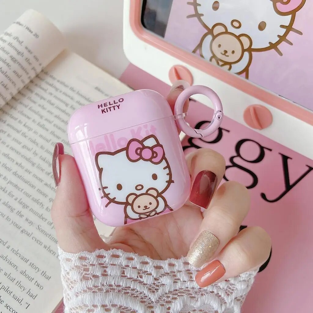 Pink Hello Kitty Cat Case For Apple AirPods 1/2 3rd Cover For AirPods Pro Air Pod Shell IPhone Earphone Accessories With Hook