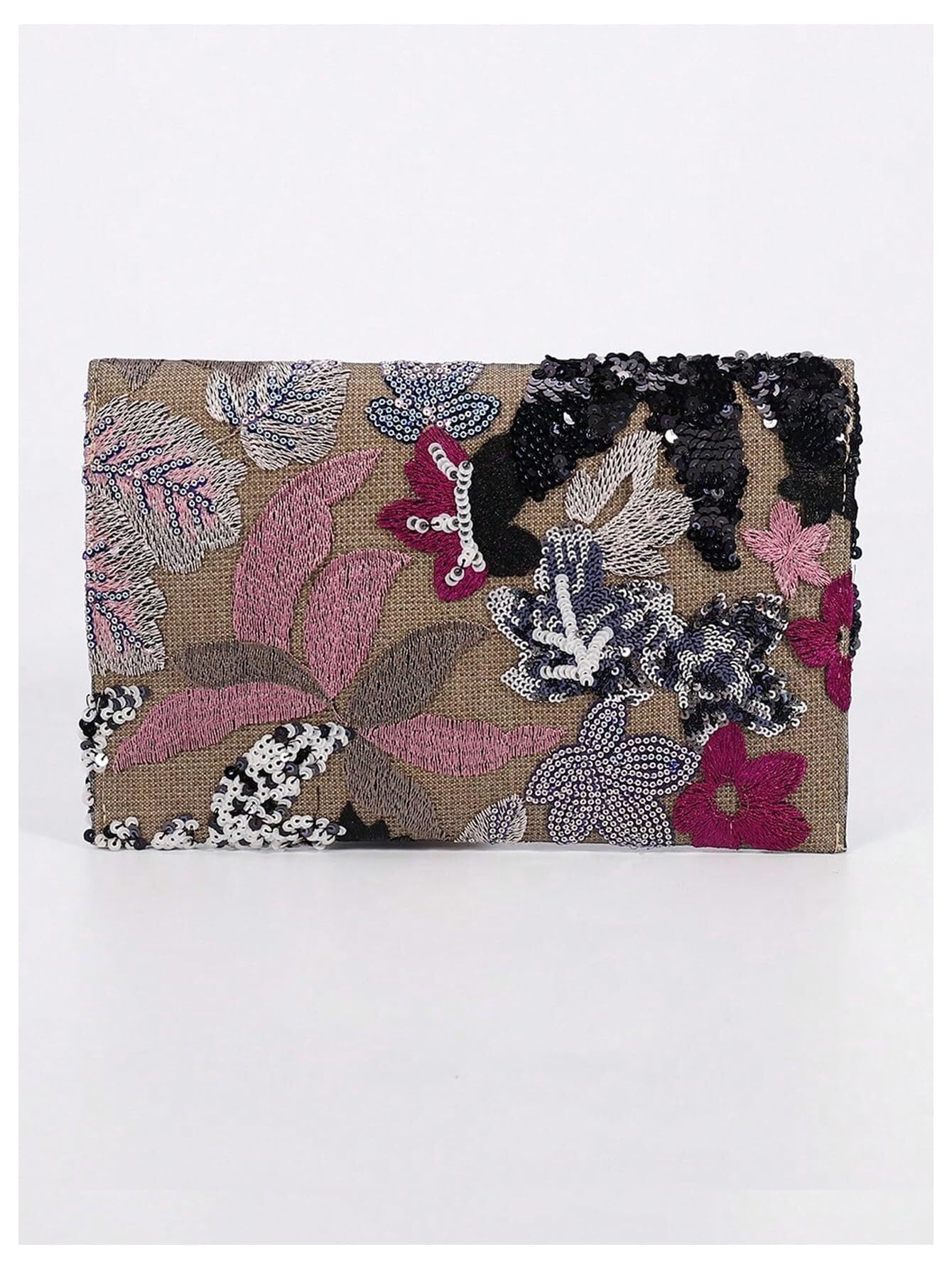Women's Floral Embroidery Sequin Evening Clutch Bags Party Purses Beaded Evening Bag for Formal