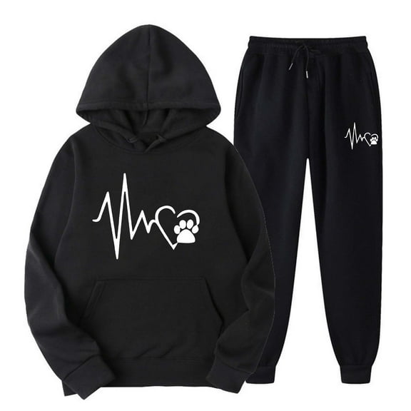 Usmixi Womens Hoodies Sets Womens Sweatsuits Set Hooded Sweatshirt and Drawstring Jogger Pant 2 Piece Outfits Fashion ECG Print Plus Size Lounge Matching Set with Pocket Fall Saving