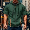 thumbnail image 2 of Men’s Hoodies Zip Casual Lightweight Short Sleeve Sweatshirt Pullover Gym Muscle Hoodie Loose T-shirts with Pocket Dark Green XXL, 2 of 5