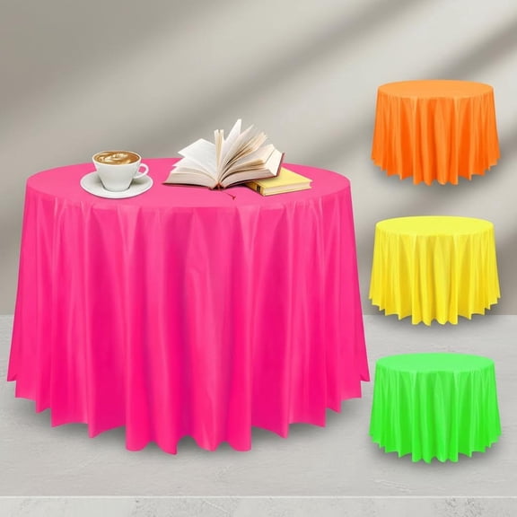 Neon Tablecloth Disposable Plastic Round Party Table Cover Decor Large Assorted Color Tablecloth Circle Table Cover for Party Wedding Birthday Christmas Decor (Vivid Color)