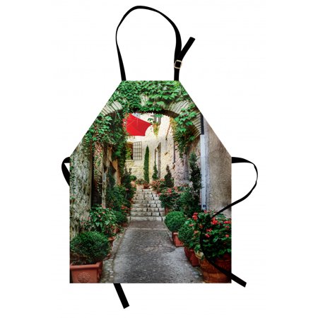 

Mediterranean Apron Narrow Street with Flowers Rural Wine Town in Southern France Provinces Photo Unisex Kitchen Bib Apron with Adjustable Neck for Cooking Baking Gardening Grey Green by Ambesonne