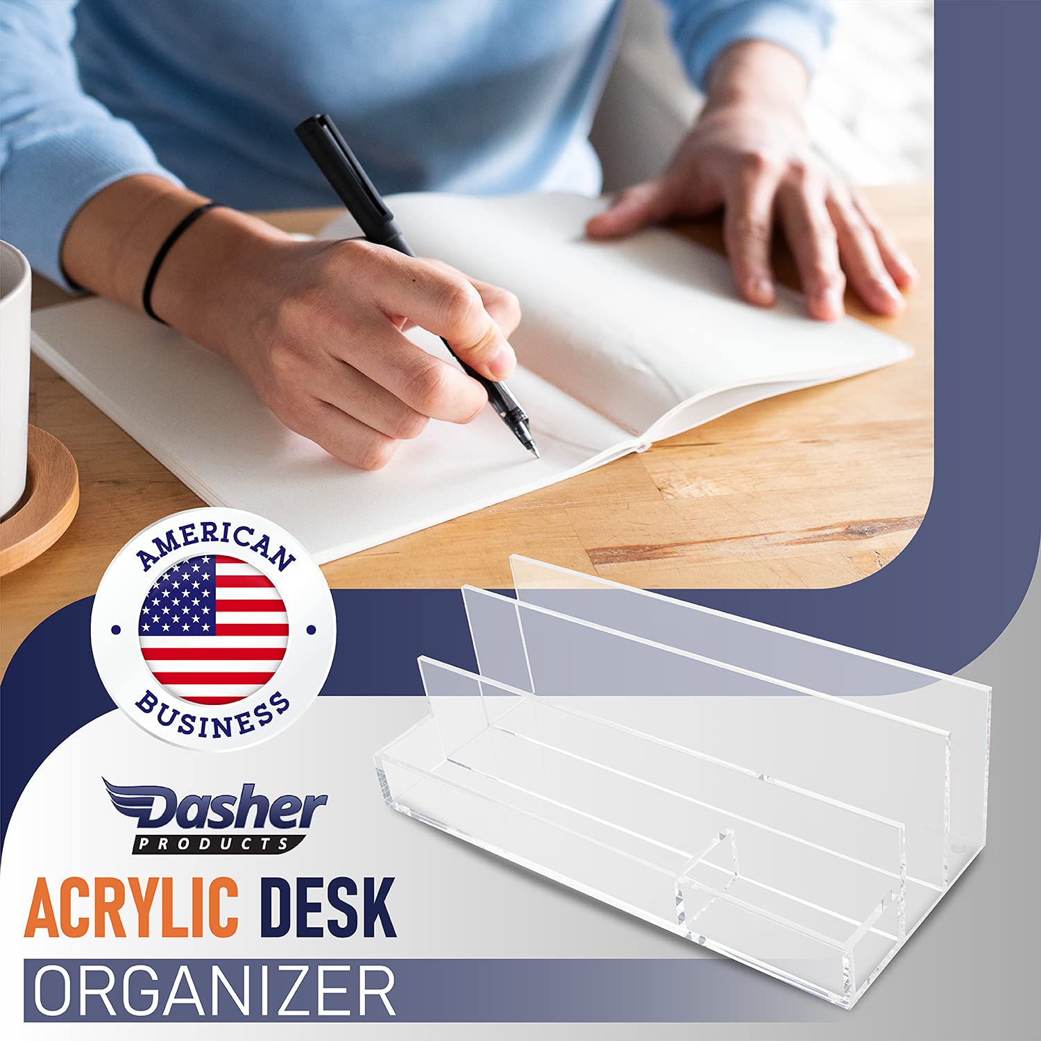 Acrylic Desk Organizer for Office Supplies and Desk Accessories, 12.5 x 5.5 x 4 and 5mm Acrylic Valet to Organize Documents, Files, Mail, Paper Clips, Sticky Notes, Tablet, Other Storage (Clear)