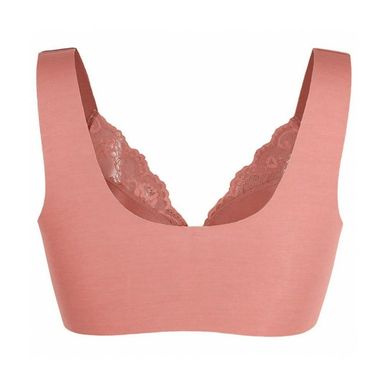 Njideka Peach Pink Organic Cotton Wireless Bra for Women, Plunge push up  Bralette Top, Bras