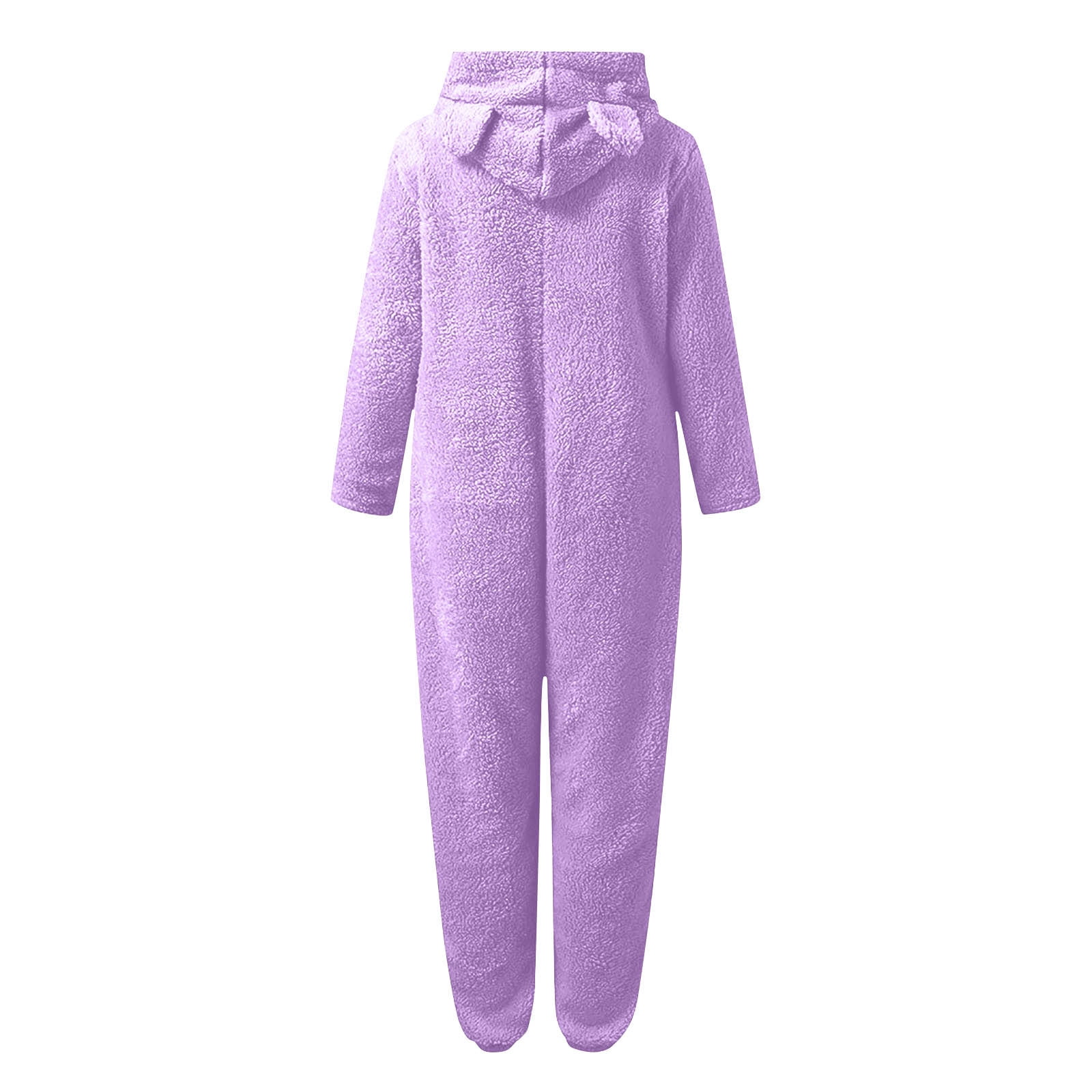 Feancey Womens Fleece One Piece Pajamas Winter Warm Hooded Romper Sleepwear Zip Up Cute Plush One Piece Pjs Comfy Thermal Jumpsuit Loungewear Purple L