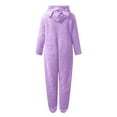 thumbnail image 6 of Dazajoo Fleece Pajamas for Women 2024 Winter Thicked Warm Onesie Hooded Sleepwear Jumpsuits Classic Solid Color Long Sleeve Front Zip-Up Loungewear Daily Deals,Purple,L, 6 of 7