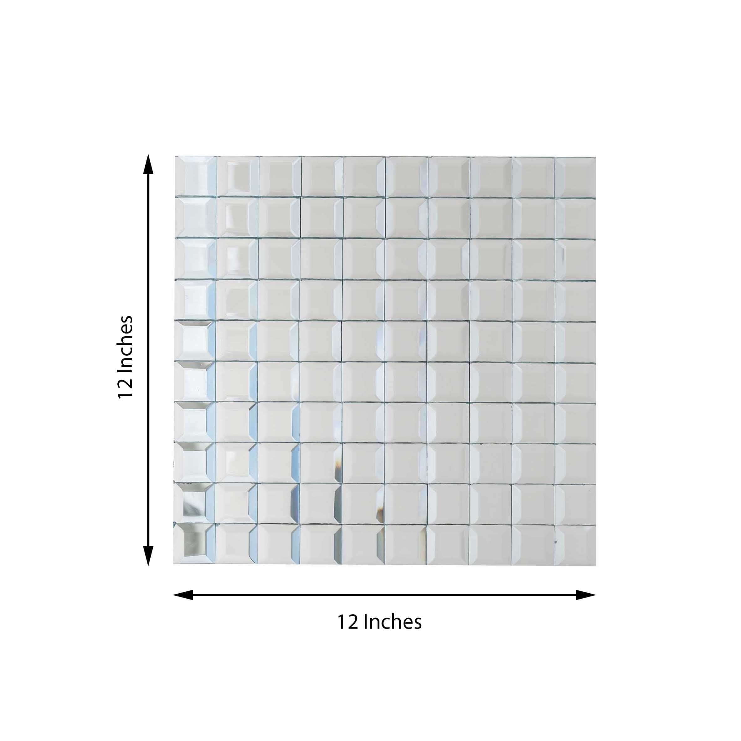 Efavormart Pack of 10 - 12"x12" Silver Peel and Stick Backsplash Mirror Wall Tiles