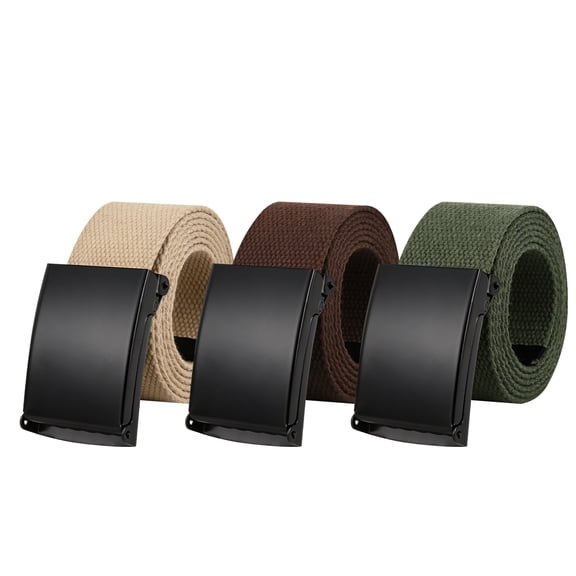Bocaoying 3 Pack Mens Canvas Web Belts, 50'' Belts for Men, Nylon Cut To Fit Rugged Style Fabric Belts, No Hole Daily Wear Belt for Men (Green, Brown, Khaki, Suit for 36'' - 44'')