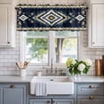 thumbnail image 2 of Retro Geometric Blue Khaki Texture Window Valance Curtain Ethnic Style Rod Pocket Short Curtain for Living Room, Bedroom & Kitchen Window Decor 54x18in, 2 of 8