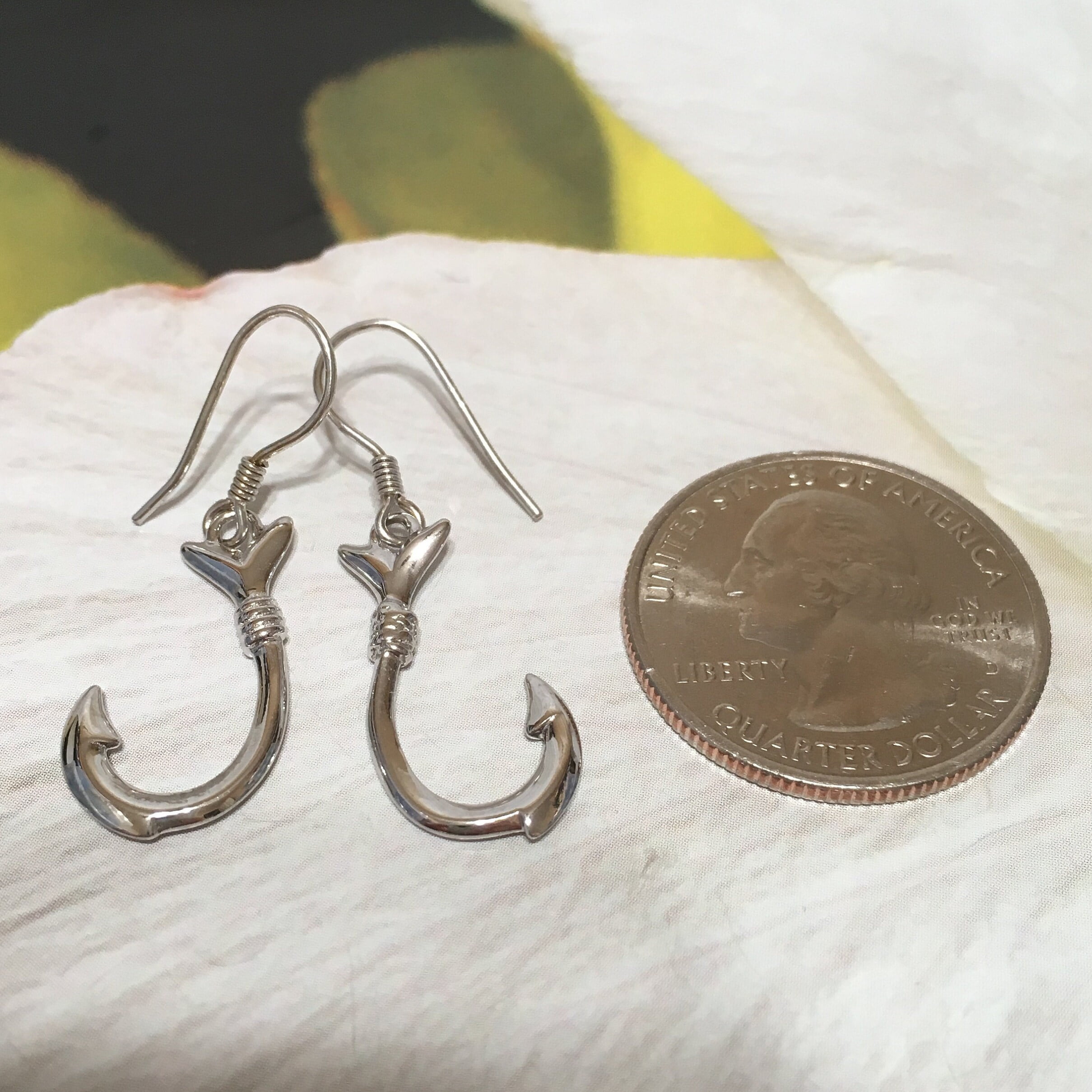 Unique Hawaiian Large 3D Fish Hook Earring, Sterling Silver Fish Hook Dangle Earring, E4140A Valentine Birthday Anniversary Wife Mom Gift