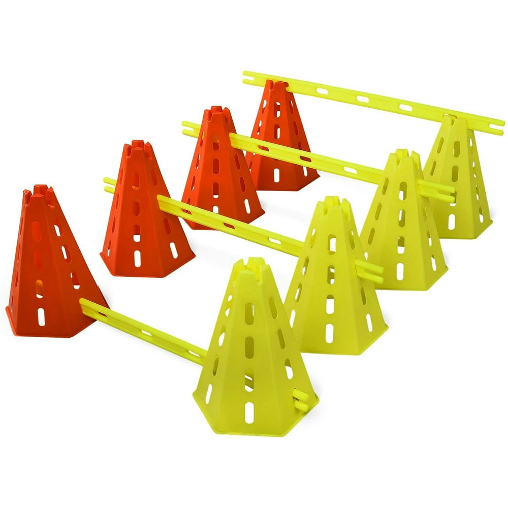 Agility Cones Hurdle Set 4 Green Cones + 4 Orange Cones + 4 Green Bars