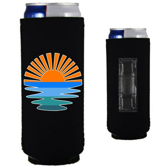 Retro Sunset Magnetic Slim Can Coolie (Black)