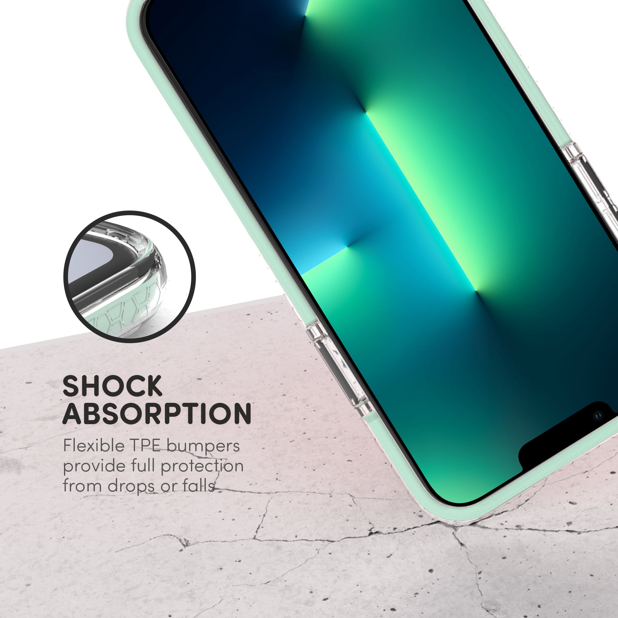 iHome Velo Silicone Impact Case for iPhone 12/12 Pro, Mint Green