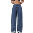 thumbnail image 2 of Women Straight Leg Jeans High Waisted Stretchy Wide Leg Boyfriend Jeans Denim Pants M, 2 of 10