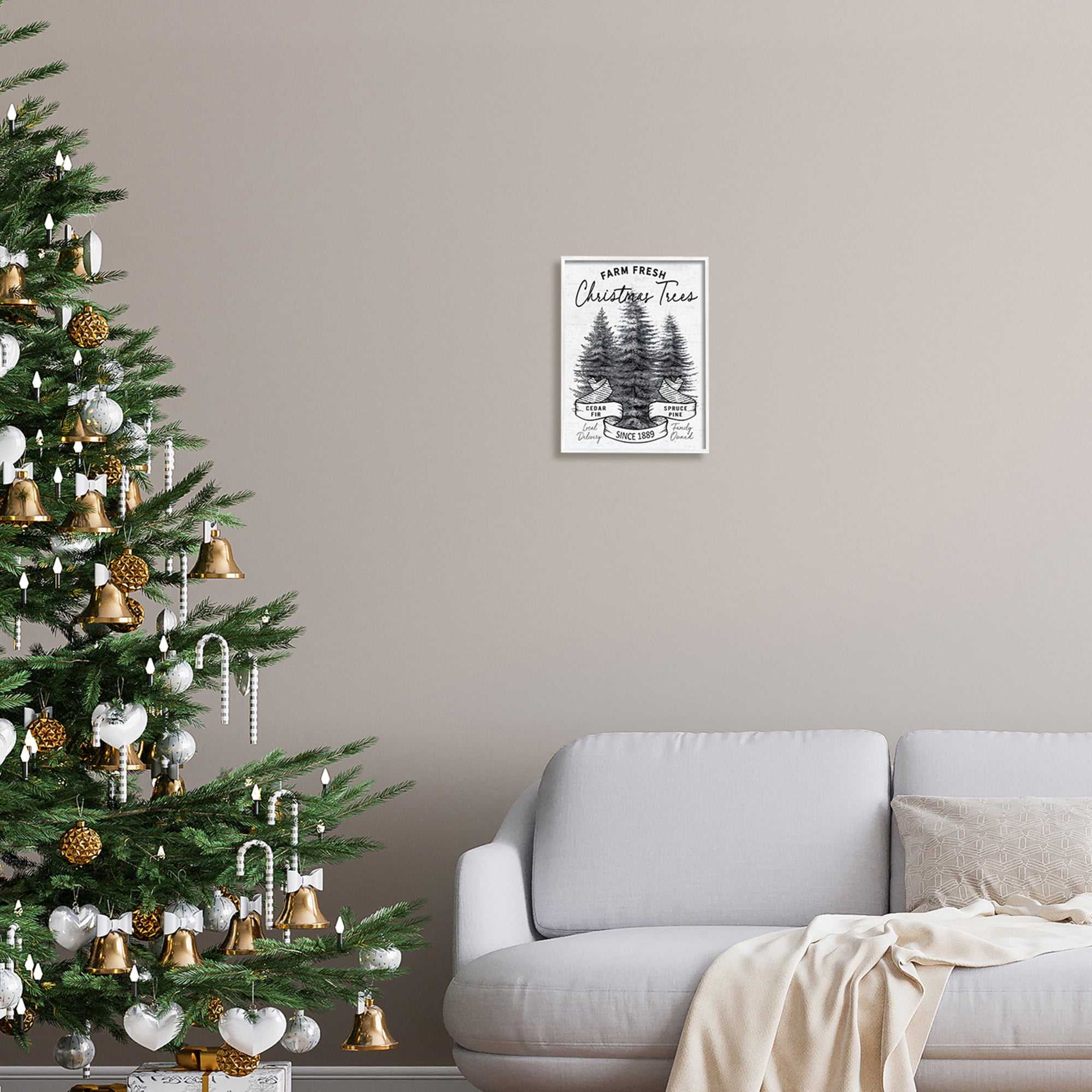 Farm Fresh Pine & Fir Trees Vintage Holiday Advertisement Botanical & Floral Graphic Art Framed Art Print Wall Art