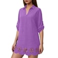 thumbnail image 3 of TaTaai Womens Cover Up Short Sleeve V Neck Button Front Sheer Burnout Mesh Beach Dress for Swimsuit Vacation Gift, 3 of 9
