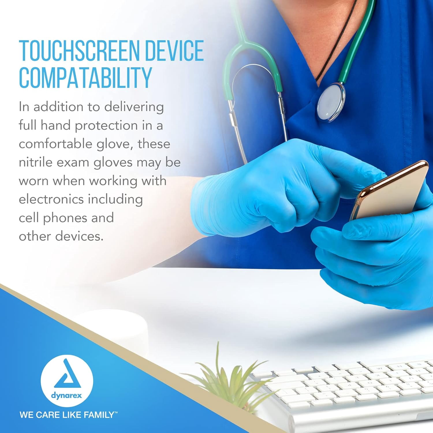 Dynarex Safe-Touch Blue Nitrile Exam Gloves, Medium & Disposable, Powder-Free and Latex-Free, Touchscreen Friendly & Used by Professionals, 1 Case of 1,000 Blue Nitrile Exam Gloves