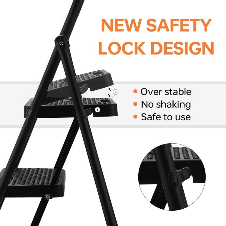 BOWEITI 5 Step Ladder, Lightweight Folding Step Stool with Wide Anti-Slip  Pedal,Portable Sturdy Steel Ladder 330lb Capacity