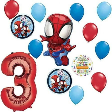 Spidey and His Amazing Friends 3rd Birthday Balloon Bouquet 14 pc Decorations