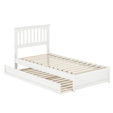 Everett Twin XL Wood Platform Bed with Panel Footboard & TwinXL Trundle in White