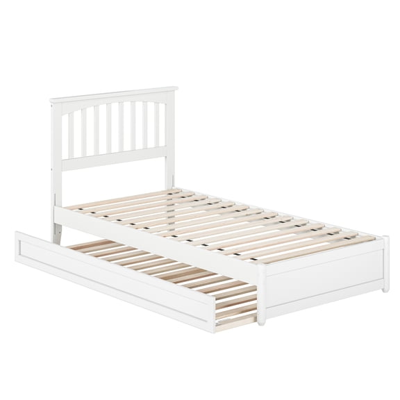 Everett Twin XL Wood Platform Bed with Panel Footboard &  Trundle in White