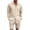 Khaki, variant on Ohufall Men 2 Piece Outfit Button Turndown Collared Loose Long-sleeve Shirt with Drawstring Elastic Waist Baggy Shorts Suit