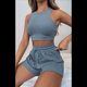 thumbnail image 5 of Conjuntos de Verano para Mujer, Conjunto Informal de 2 Piezas con Top Corto y Pantalones Cortos de Punto Gofre, Ropa de Dormir Azul XXL, 5 of 9