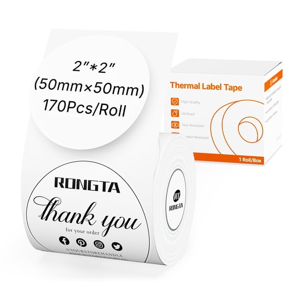 Rongta Blank Round Thermal Labels for R22, White, 170 Labels per Roll