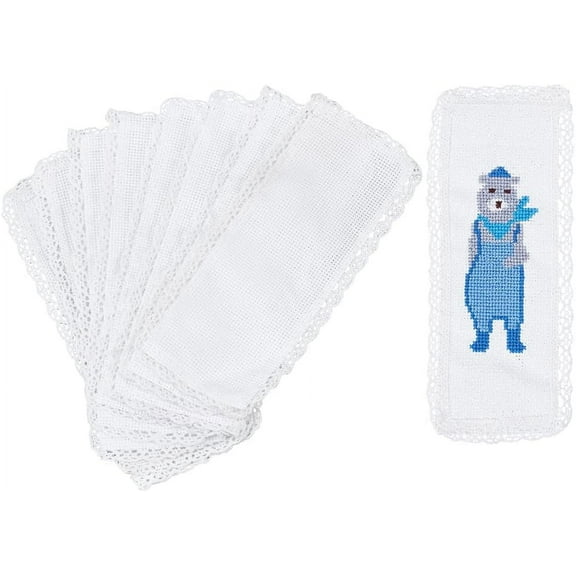 10 Pcs Book Marker Cross Stitch Aida with Cotton lace Edge Embroidery DIY Bookmark Kit DIY Blank Bookmark White