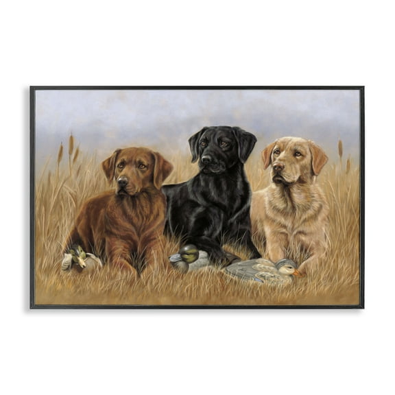 Stupell Industries Dog Trio & Ducks Animals & Insects Painting Black Framed Art Print Wall Art, 18 x 12