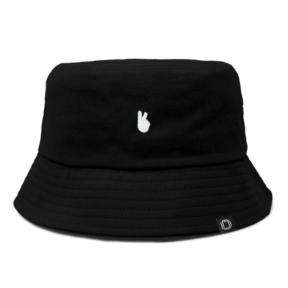 Dalix Lil Peace Sign Cotton Embroidered Cotton Cap Outdoor Bucket Hat Womens in Black S Small