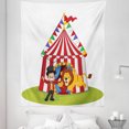 thumbnail image 1 of Cartoon Tapestry, Lion Jumping Through the Ring with Circus Tent Celebration Performance Show, Fabric Wall Hanging Decor for Bedroom Living Room Dorm, 5 Sizes, Multicolor, by Ambesonne, 1 of 1